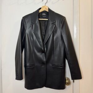 Zara Women's Sleek Black “Leather” Suit Jacket